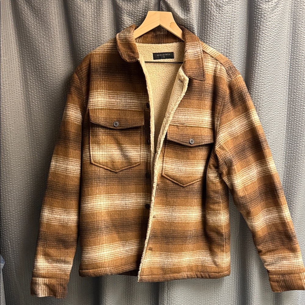 All Saints Brown Plaid Shirt Jacket